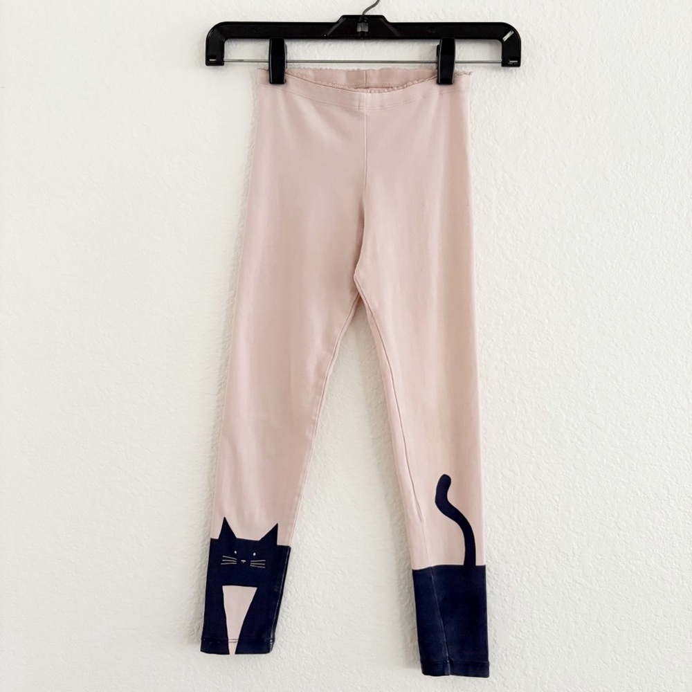 Tea Collection Pink and Navy Blue Curious Cat Graphic Leggings Size 7